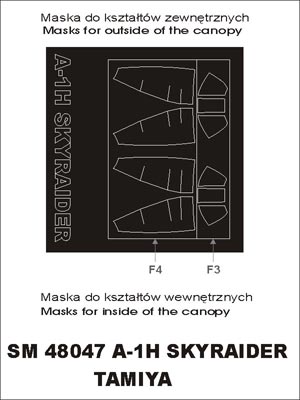 Douglas A-1H Skyraider canopy frame paint masks (inside and outside) (designed to be used with Tamiya kits)