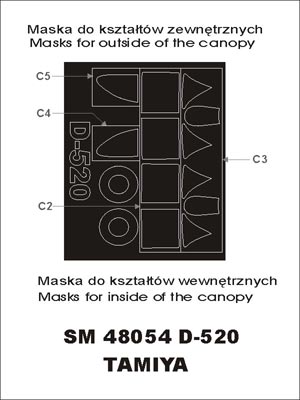 Dewoitine D.520 canopy frame paint masks (inside and outside) (designed to be used with Tamiya kits)