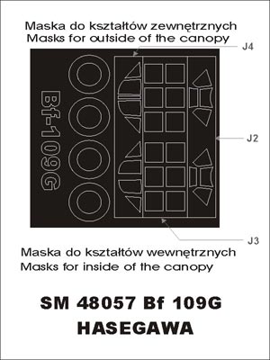 Messerschmitt Bf-109G-2 canopy frame paint masks (inside and outside) (designed to be used with Hasegawa kits)