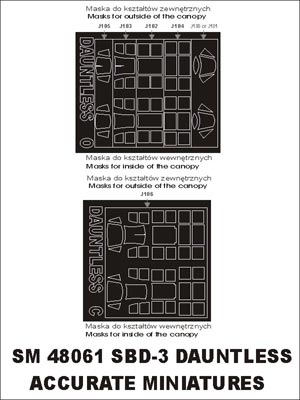 Douglas SBD-3 Dauntless canopy frame paint masks (inside and outside) (designed to be used with Accurate Miniatures kits)