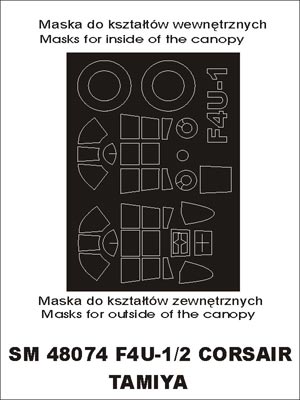 Vought F4U-1 Corsair canopy frame paint masks (inside and outside) (designed to be used with Tamiya kits)