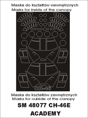Boeing CH-46A / CH-46D canopy frame paint masks (inside and outside) (designed to be used with Academy kits)
