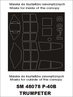 Curtiss P-40B Tomahawk canopy frame paint masks (inside and outside) (designed to be used with Trumpeter kits)