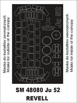 Junkers Ju-52/3m canopy frame paint masks (inside and outside) (designed to be used with Revell kits)