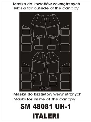 Bell UH-1D canopy frame paint masks (inside and outside) (designed to be used with Italeri kits)