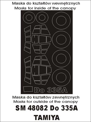 Dornier Do-335A canopy frame paint masks (inside and outside) (designed to be used with Tamiya kits)
