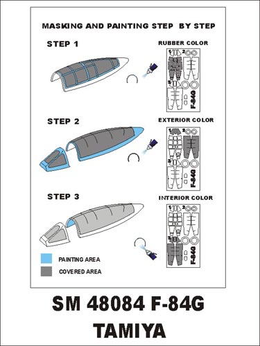 Republic F-84G canopy frame paint masks (inside and outside) (designed to be used with Tamiya kits)