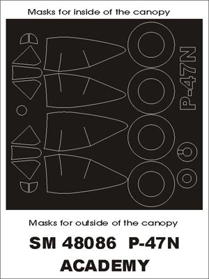 Republic P-47N Thunderbolt canopy frame paint masks (inside and outside) (designed to be used with Academy kits)