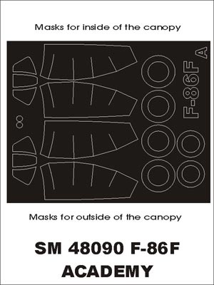 North-American F-86F canopy frame paint masks (inside and outside) (designed to be used with Academy kits)