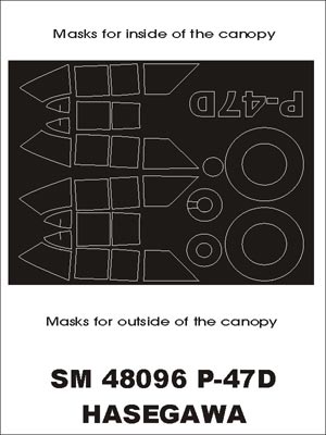 Republic P-47D Thunderbolt 'Razorback' canopy frame paint masks (inside and outside) (designed to be used with Hasegawa kits)