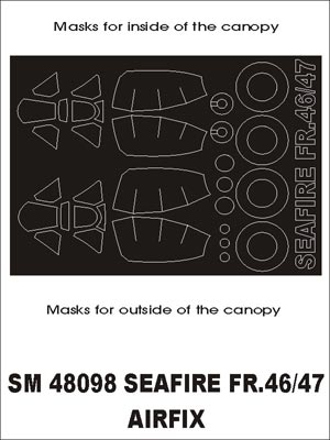 Supermarine Seafire FR.46 / FR.47 canopy frame paint masks (inside and outside) (designed to be used with Airfix kits)