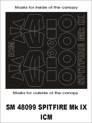 Supermarine Spitfire Mk.IX canopy frame paint masks (inside and outside) (designed to be used with ICM UA UK kits)