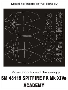 Supermarine Spitfire FR XIV canopy frame paint masks (inside and outside) (designed to be used with Academy kits)