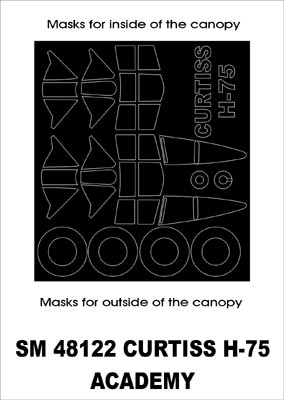 Curtiss-Hawk H-75A Hawk canopy frame paint masks (inside and outside) (designed to be used with Academy and Hobbycraft kits)