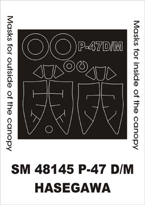 Republic P-47D/Republic P-47M Thunderbolt canopy frame paint masks (inside and outside) (designed to be used with Hasegawa kits)