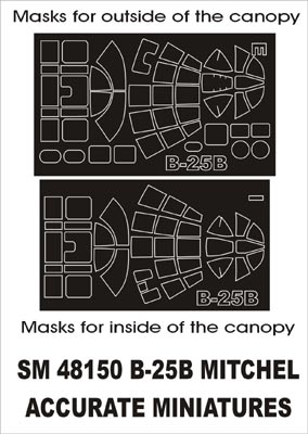 North-American B-25B Mitchell canopy frame paint masks (inside and outside) (designed to be used with Accurate Miniaturek kits)