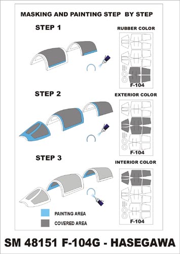 Lockheed F-104 canopy frame paint masks (inside and outside) (designed to be used with Hasegawa kits)[F-104C/F-104DJ/F-104G/F-104J/F-104S]