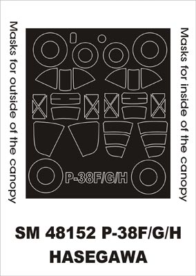 Lockheed P-38F/P-38G/P-38H Lightning canopy frame paint masks (inside and outside) (designed to be used with Hasegawa kits)