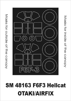 Grumman F6F-3 Hellcat canopy frame paint masks (inside and outside) (designed to be used with Otaki/Airfix kits)