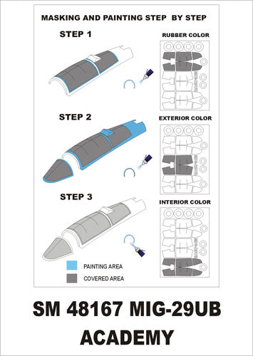 Mikoyan MiG-29UB canopy frame paint masks (inside and outside) (designed to be used with Academy kits)