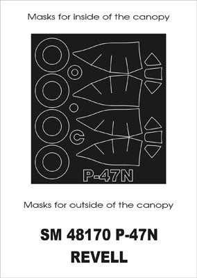Republic P-47N Thunderbolt canopy frame paint masks (inside and outside) (designed to be used with Revell kits)