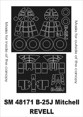 North-American B-25J Mitchell canopy frame paint masks (inside and outside) (designed to be used with Monogram and Revell kits)