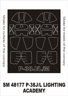 Lockheed P-38J/P-38L/P-38M Lightning canopy frame paint masks (inside and outside) (designed to be used with Academy kits)
