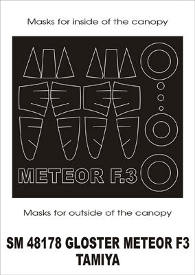 Gloster Meteor F.3 canopy frame paint masks (inside and outside) (designed to be used with Tamiya kits)