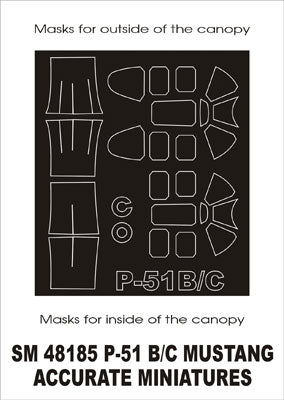 North-American P-51B/P-51C Mustang canopy frame paint masks (inside and outside) (designed to be used with Accurate Miniatures kits)