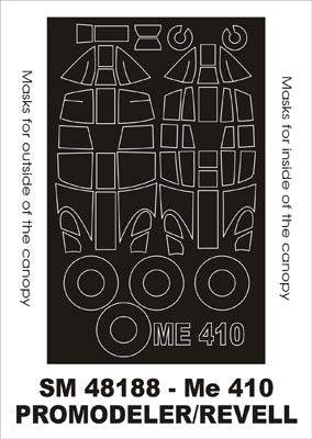 Messerschmitt Me-410B canopy frame paint masks (inside and outside) (designed to be used with Promodeler/Revell kits)