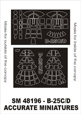 North-American B-25C/D Mitchell canopy frame paint masks (inside and outside) (designed to be used with Accurate Miniatures kits)[North-American B-25C North-American B-25D]