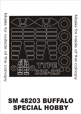 Brewster B-339 Buffalo model 339-23 canopy frame paint masks (inside and outside) (designed to be used with Special Hobby kits)