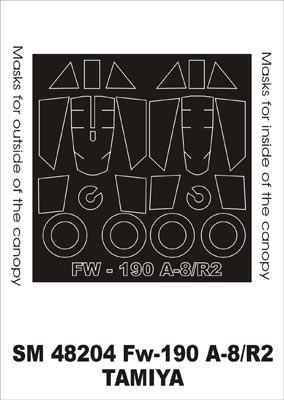 Focke-Wulf Fw-190A-8/R2 canopy frame paint masks (inside and outside) (designed to be used with Tamiya kits)