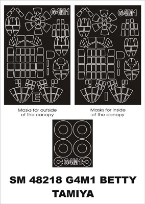 Mitsubishi G4M1 'Betty' canopy frame paint masks (inside and outside) (designed to be used with Tamiya kits)