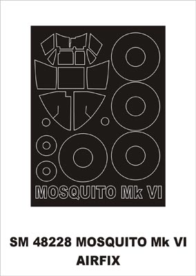 de Havilland Mosquito Mk.VI canopy frame paint mask (outside only) (designed to be used with Airfix kits)
