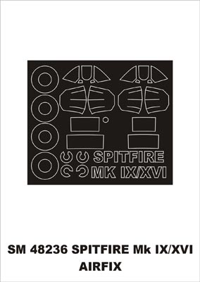 Supermarine Spitfire Mk.IXMk.XVI canopy frame paint masks (inside and outside) (designed to be used with Airfix kits)