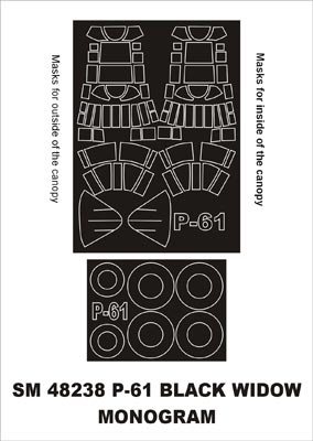Northrop P-61A/P-61B 'Black Widow' canopy frame paint mask (outside only) (designed to be used with Monogram and Revell kits)