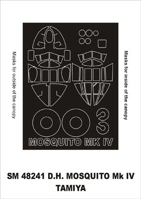 de Havilland Mosquito Mk.IV canopy frame paint masks (inside and outside) (designed to be used with Tamiya kits)