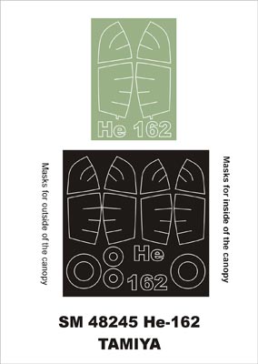 Heinkel He-162A-2 Salamander canopy frame paint masks (inside and outside) (designed to be used with Tamiya kits)