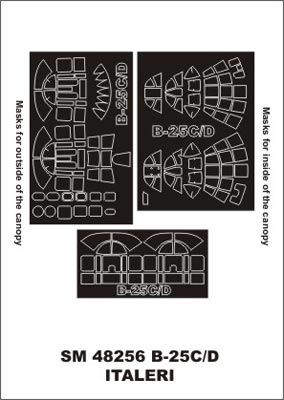 North-American B-25C/D Mitchell canopy frame paint masks (inside and outside) (designed to be used with Italeri kits)[North-American B-25C North-American B-25D]
