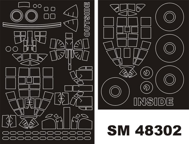 Avro Lancaster B.I/III canopy frame paint masks (inside and outside) (designed to be used with Tamiya kits)