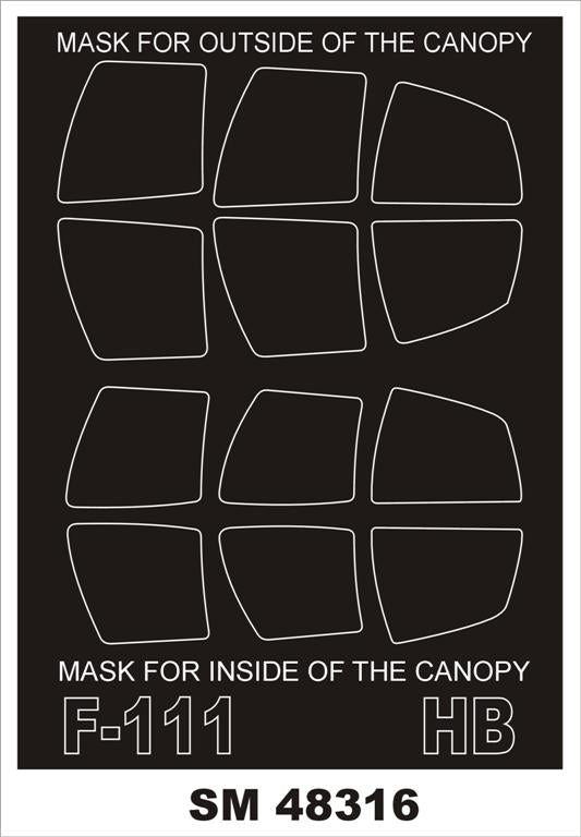 General-Dynamics F-111 canopy frame paint masks (inside and outside) (designed to be used with Hobby Boss kits)