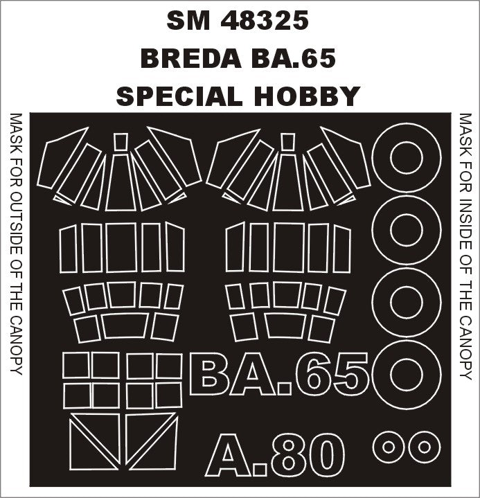 BREDA BA.65 canopy frame paint masks (inside and outside) (designed to be used with Special Hobby kits)