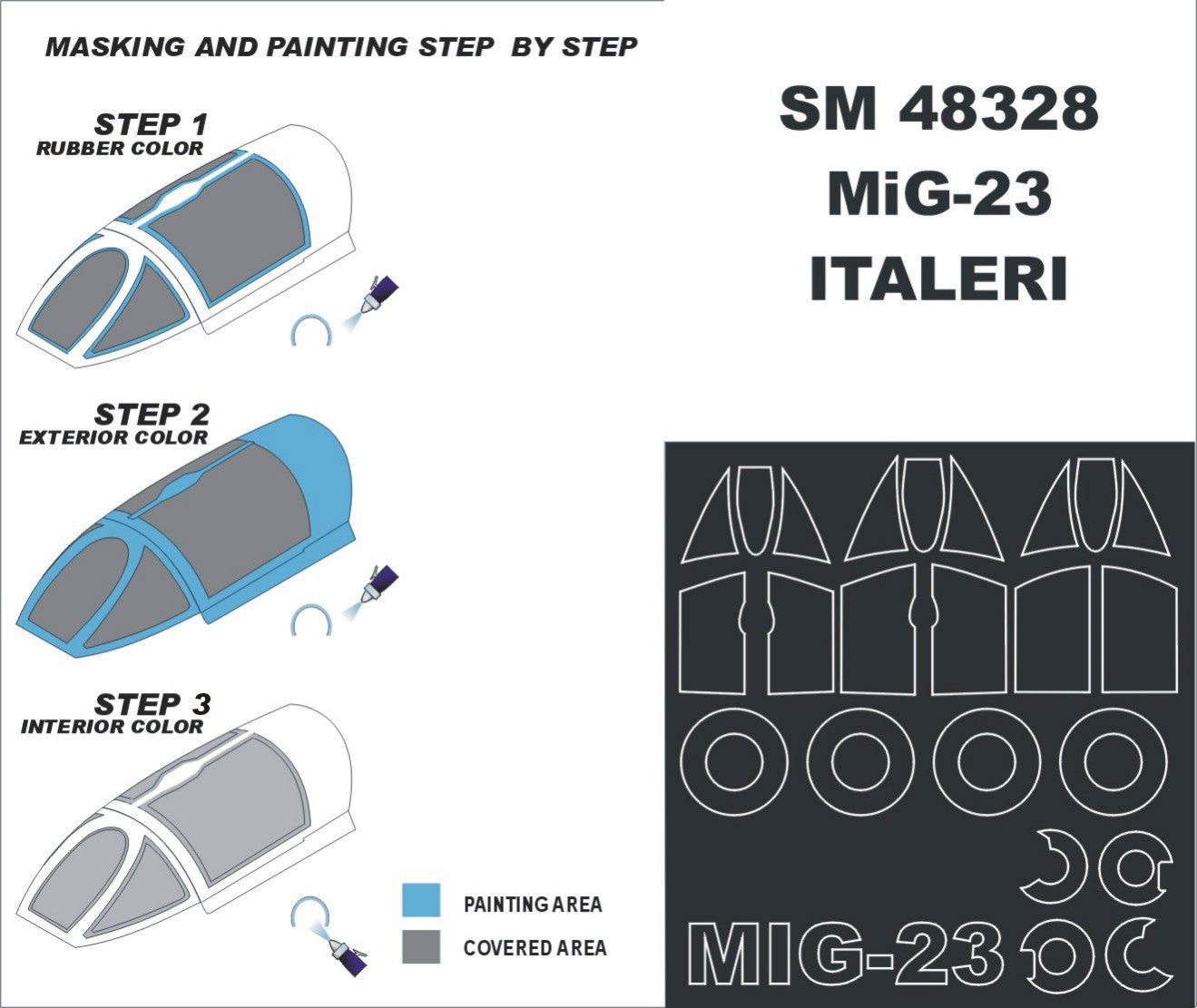 Mikoyan MiG-23 canopy frame paint masks (inside and outside) (designed to be used with Italeri kits)