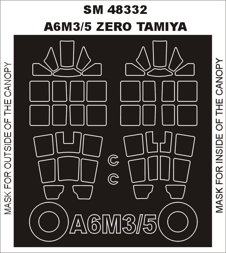 Mitsubishi A6M3/A6M3a/A6M5 Zero canopy frame paint masks (inside and outside) (designed to be used with Tamiya kits)