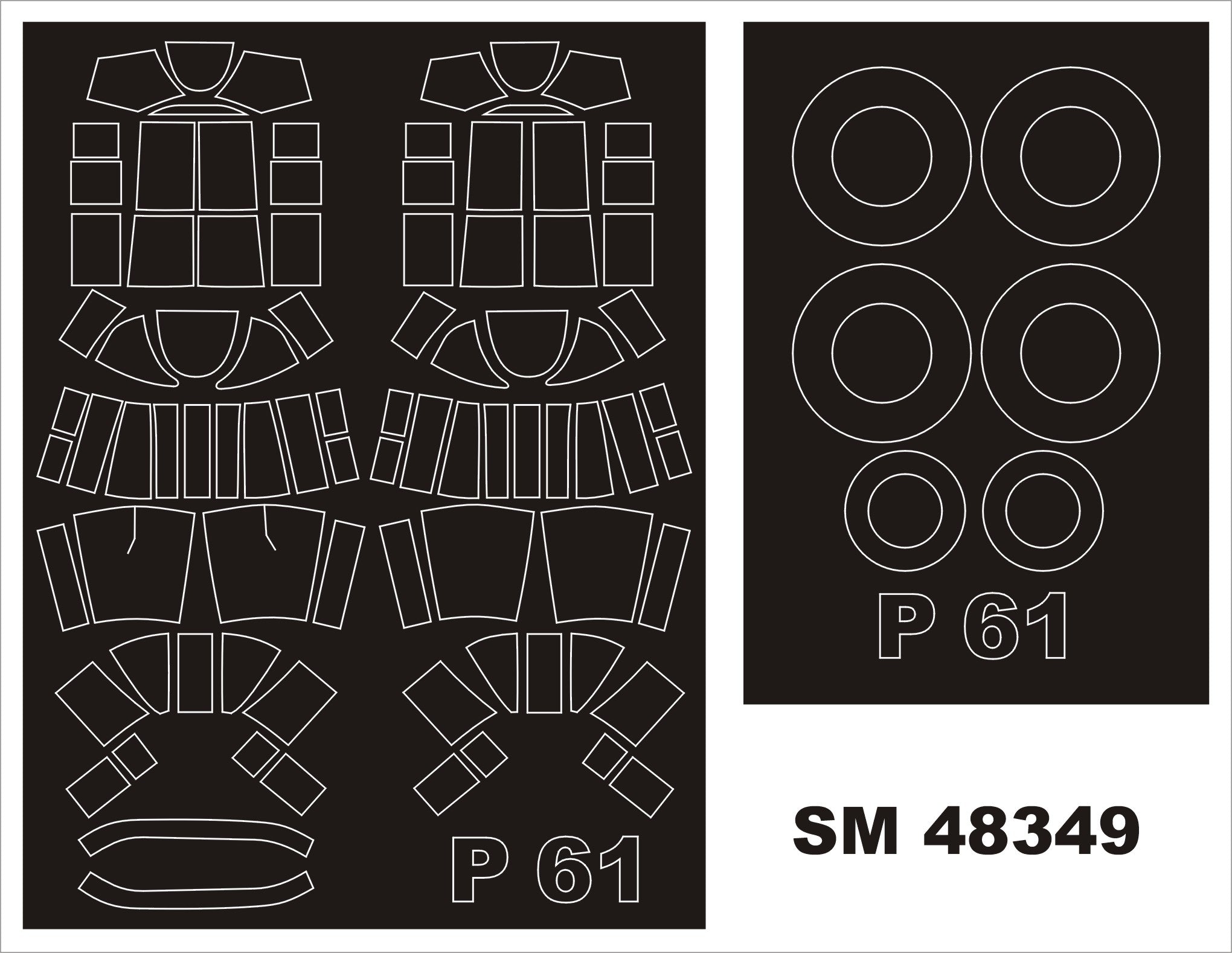 Northrop P-61A/P-61B 'Black Widow' canopy frame paint masks (inside and outside) (designed to be used with Great Wall Hobby kits)