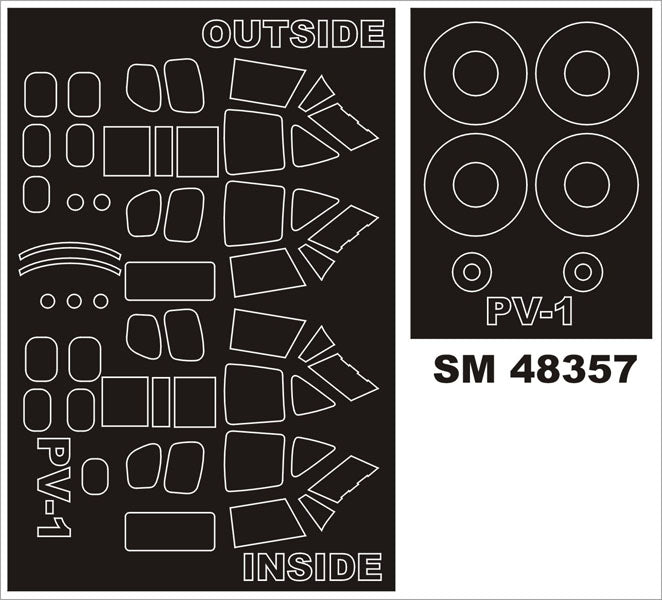 Lockheed PV-1 Ventura canopy frame paint masks (inside and outside) (designed to be used with Monogram and Revell kits)