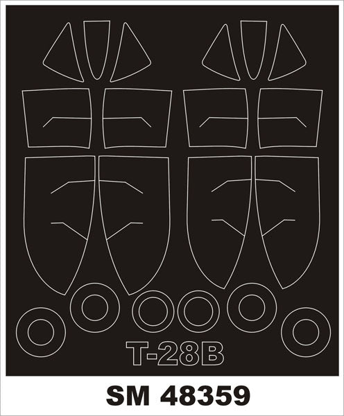 North-American T-28 Trojan canopy frame paint masks (inside and outside) (designed to be used with Roden kits)