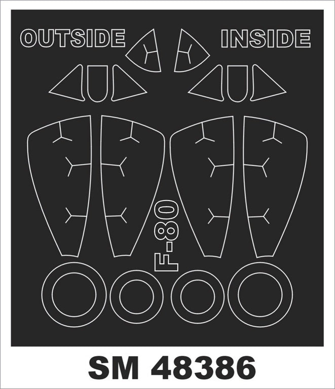 Lockheed F-80A canopy frame paint masks (inside and outside) (designed to be used with Hobby Boss kits)