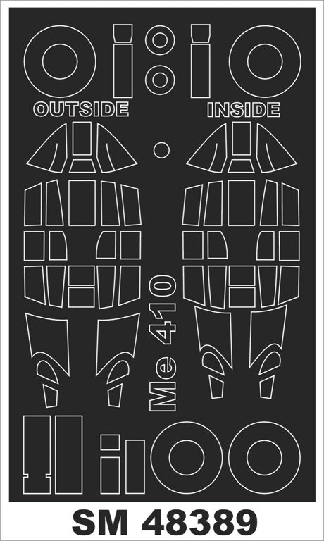 Messerschmitt Me-410B-2 canopy frame paint masks (inside and outside) (designed to be used with Meng Model kits)